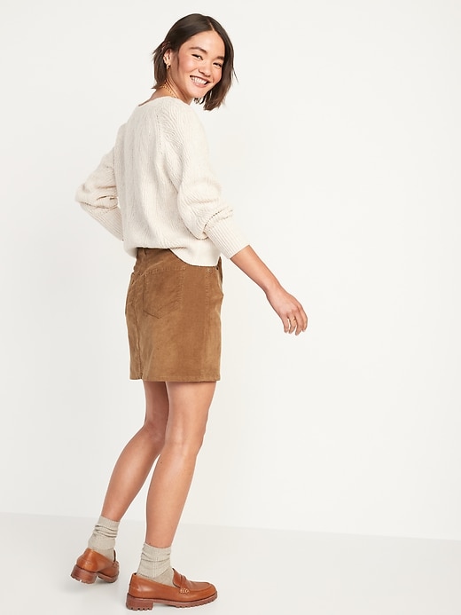 Image number 2 showing, High-Waisted Button-Fly Corduroy Mini Skirt for Women