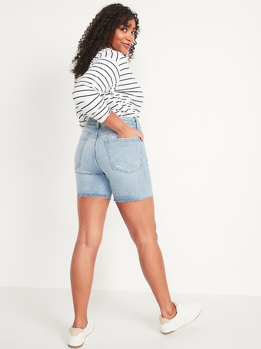 Image number 6 showing, High-Waisted Button-Fly OG Straight Ripped Cut-Off Jean Shorts for Women -- 5-inch inseam