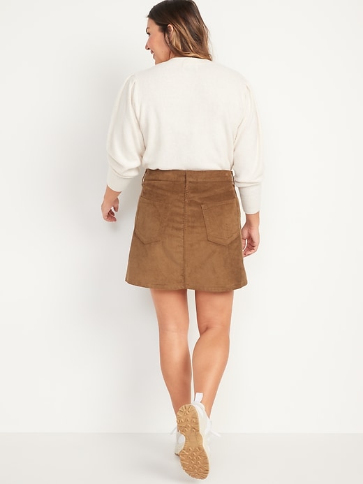 Image number 6 showing, High-Waisted Button-Fly Corduroy Mini Skirt for Women