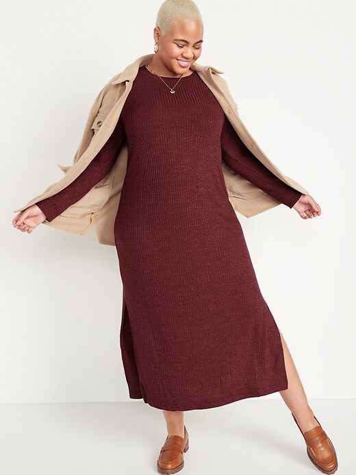 Image number 4 showing, Rib-Knit Long-Sleeve Maxi Shift Dress for Women