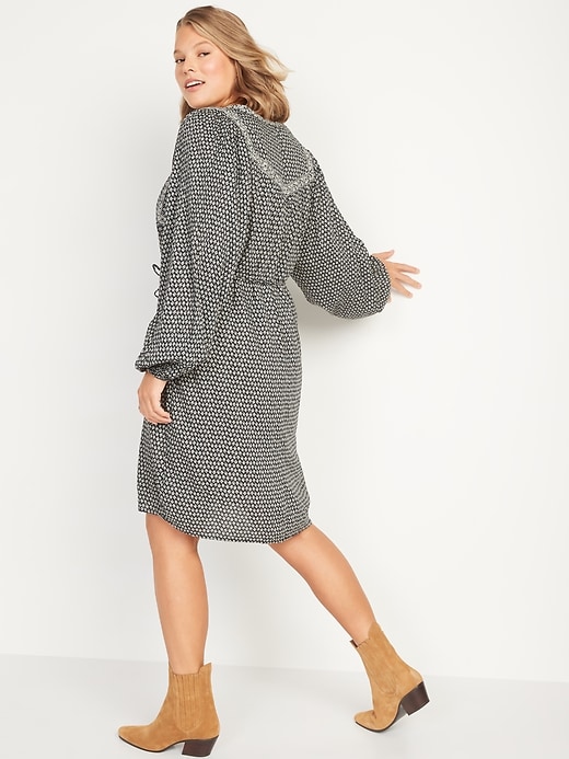 Image number 6 showing, Oversized Long-Sleeve Printed Mini Swing Dress for Women