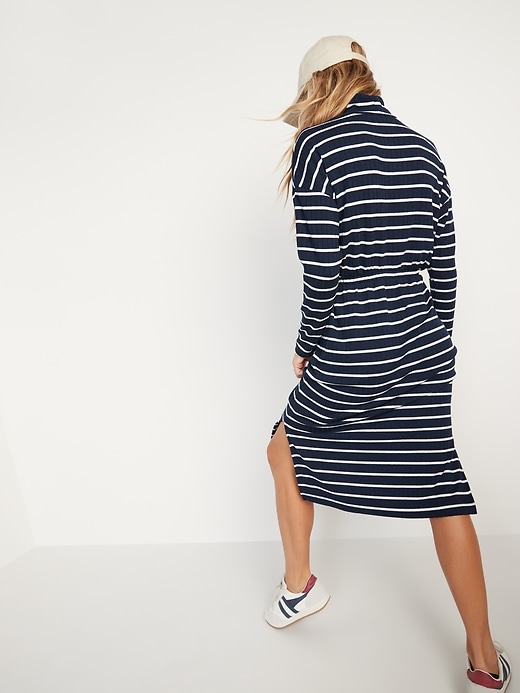 Image number 2 showing, Long-Sleeve Waist-Defined Rib-Knit Striped Midi Sweater Dress