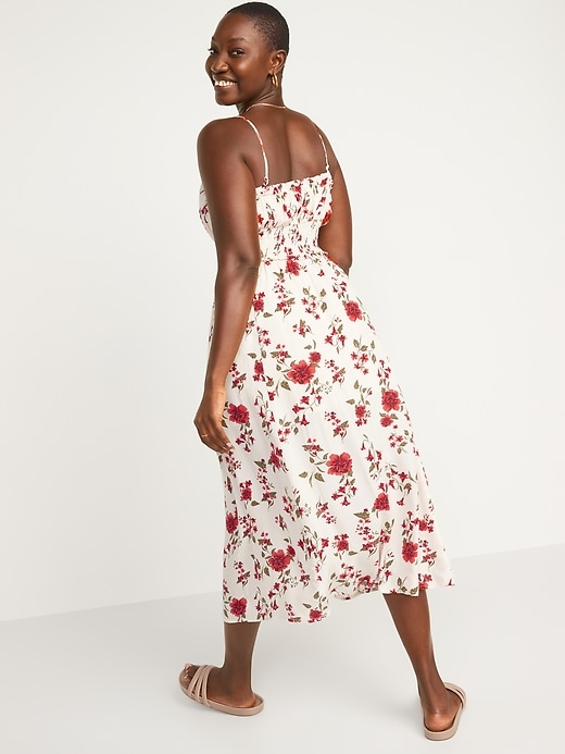 Image number 6 showing, Sleeveless Fit & Flare Smocked Floral-Print Midi Cami Dress