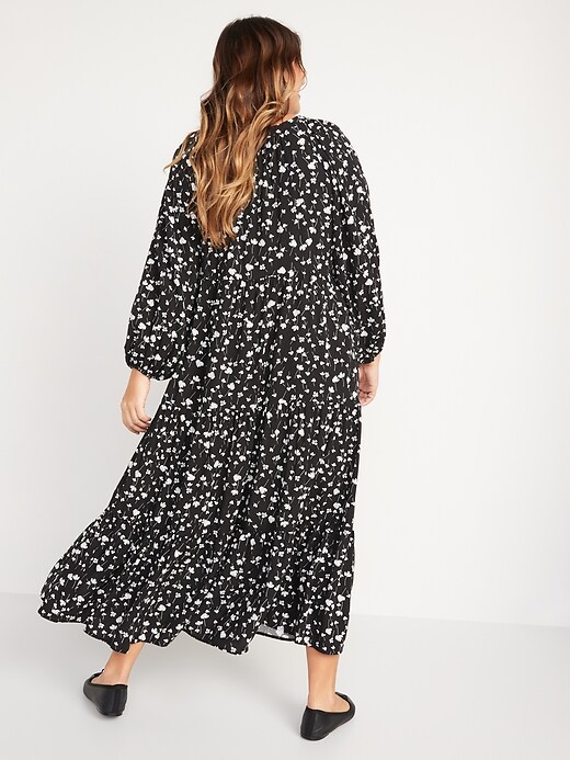 Image number 6 showing, Long-Sleeve Floral-Print Tiered Midi Swing Dress for Women