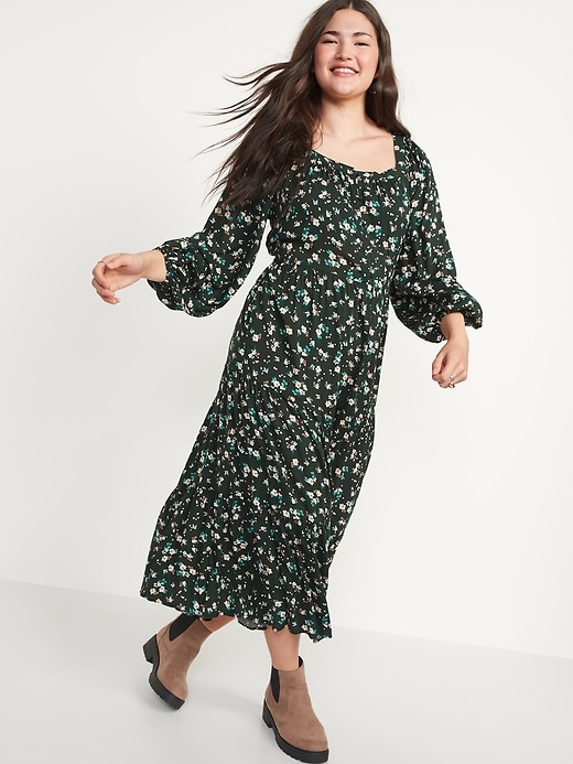Image number 5 showing, Long-Sleeve Tiered Floral Maxi Swing Dress