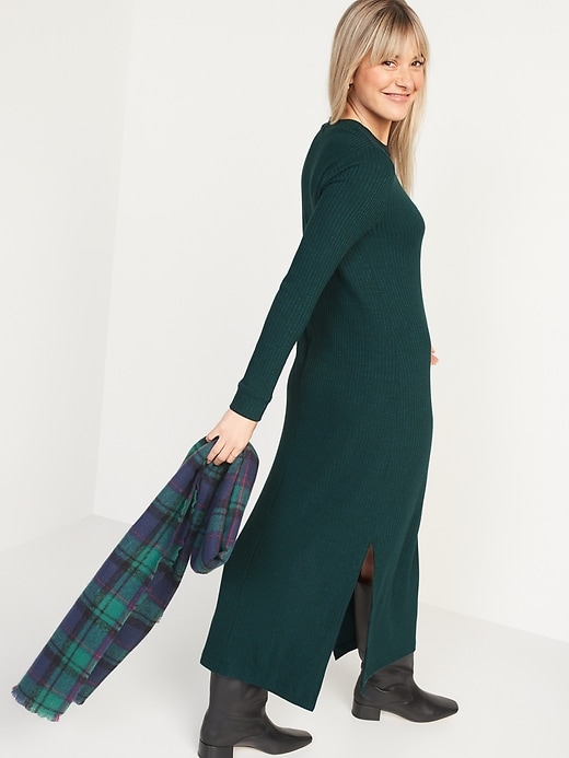 Image number 2 showing, Rib-Knit Long-Sleeve Maxi Shift Dress for Women