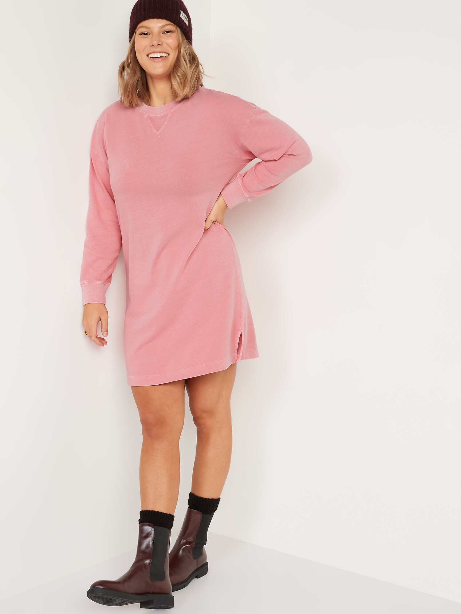 Long Sleeve Mini Sweatshirt Shift Dress for Women Old Navy