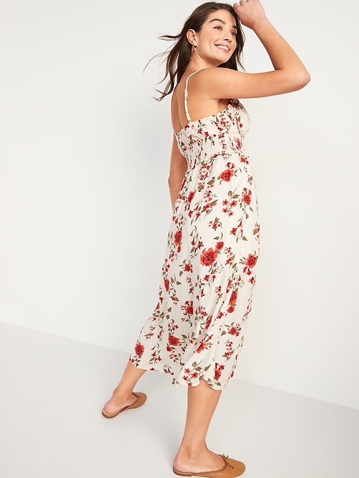 Image number 2 showing, Sleeveless Fit & Flare Smocked Floral-Print Midi Cami Dress