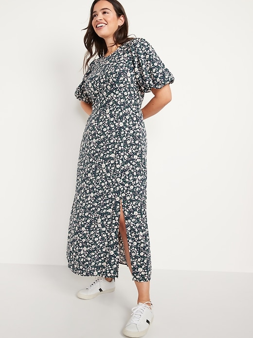 Image number 5 showing, Puff-Sleeve Floral Maxi Shift Dress