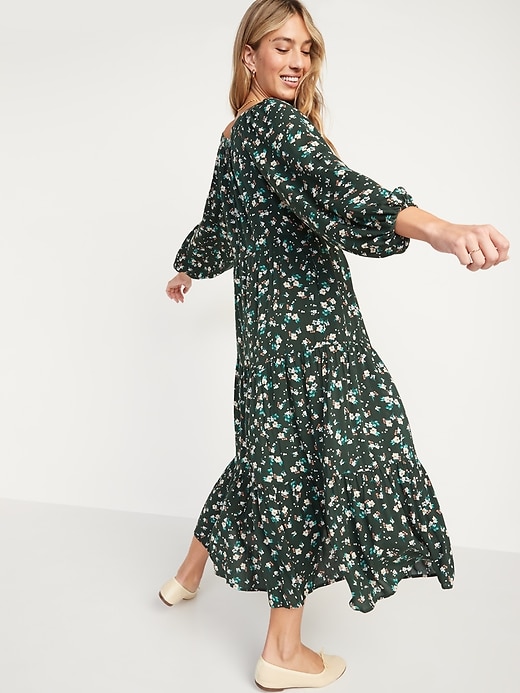 Image number 2 showing, Long-Sleeve Tiered Floral Maxi Swing Dress for Women