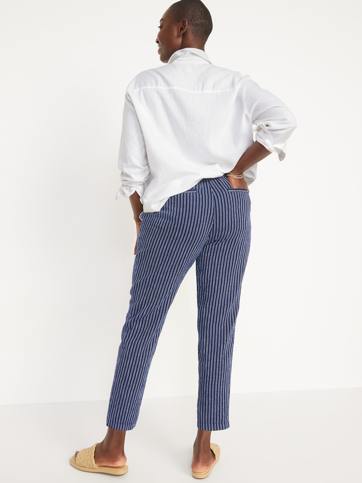 High-Waisted Cropped Linen-Blend Pants | Old Navy