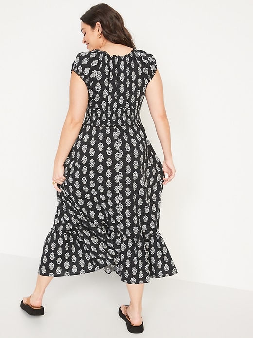 Image number 6 showing, Waist-Defined Short-Sleeve Printed Midi Dress for Women