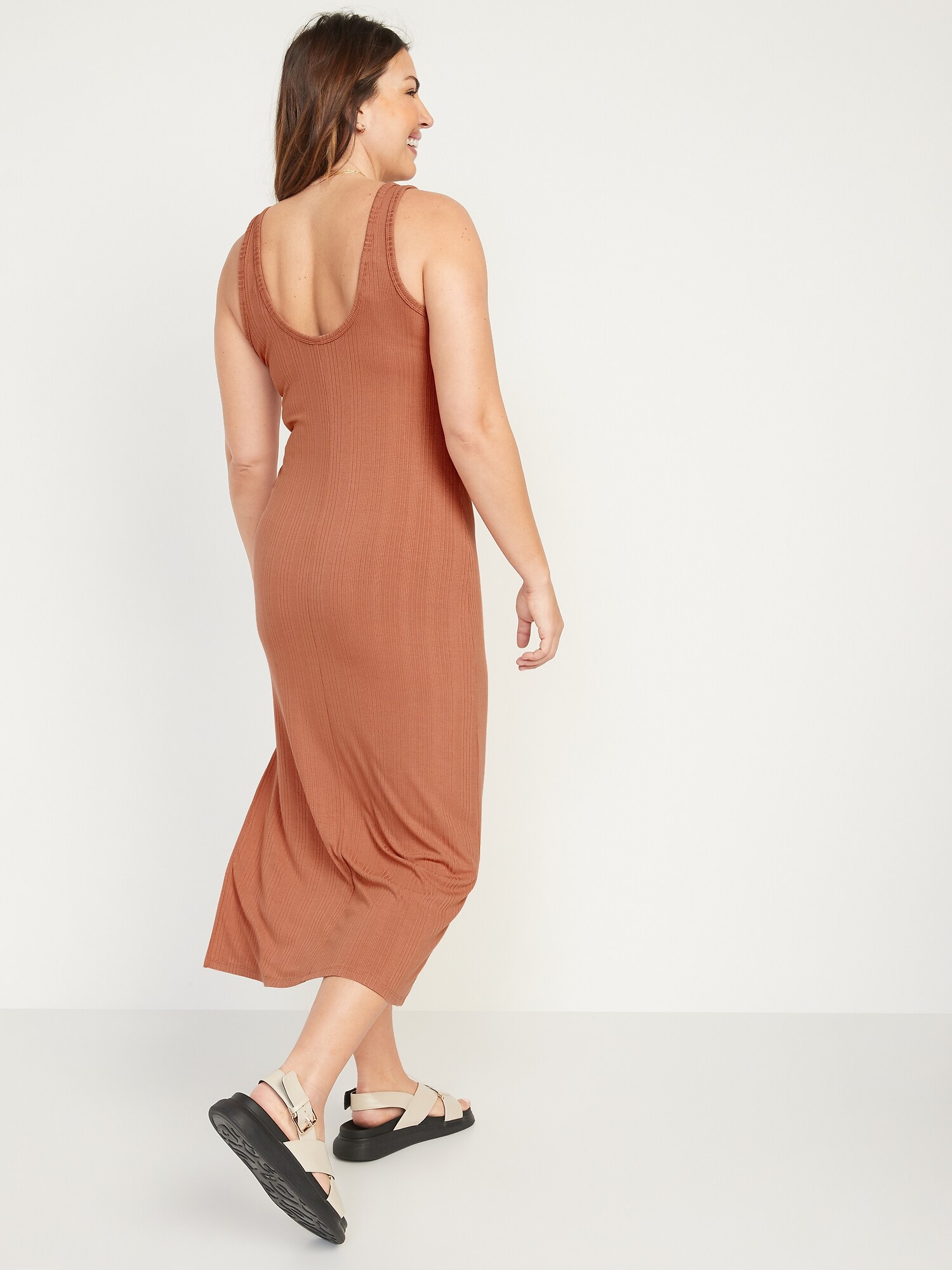 Fitted Sleeveless Rib Knit Midi Dress For Women Old Navy 