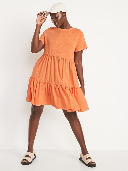 Image number 5 showing, Short-Sleeve Tiered Mini Swing Dress for Women