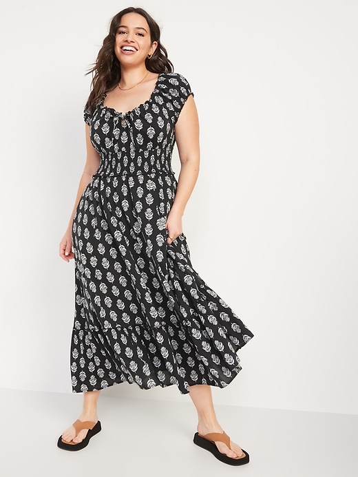 Image number 5 showing, Waist-Defined Short-Sleeve Printed Midi Dress for Women
