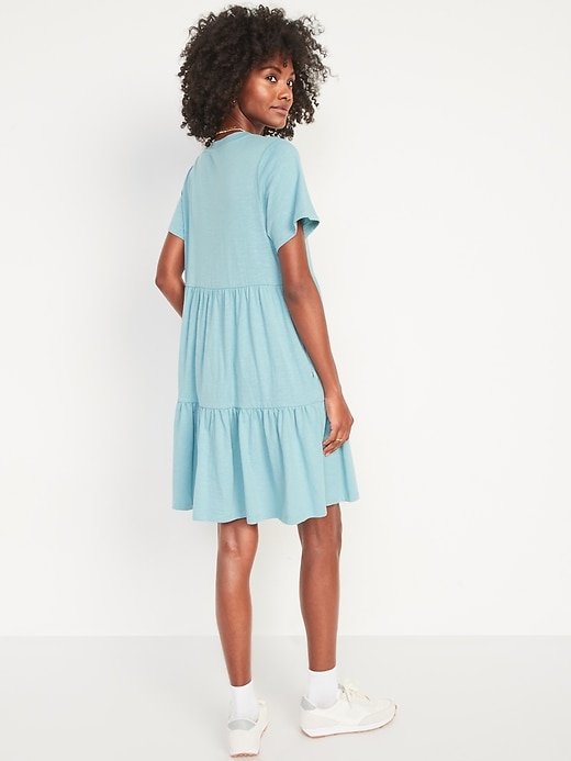 Image number 2 showing, Short-Sleeve Tiered Slub-Knit Mini Swing Dress