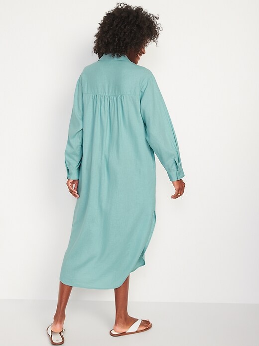 Long-Sleeve Linen-Blend Midi Shirt Dress | Old Navy Long-Sleeve Linen-Blend Midi Shirt Dress | Old Navy