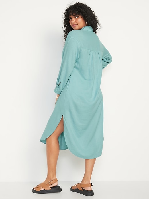 Long-Sleeve Linen-Blend Midi Shirt Dress for Women | Old Navy