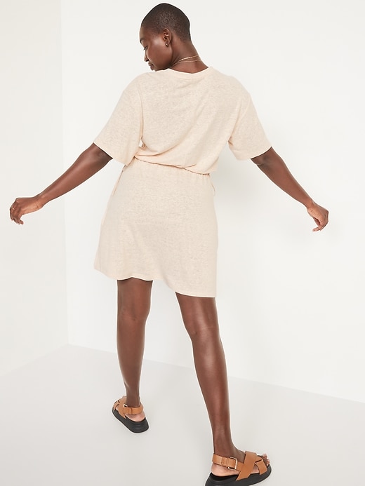 Image number 6 showing, Waist-Defined Short-Sleeve Linen-Blend Mini Dress for Women