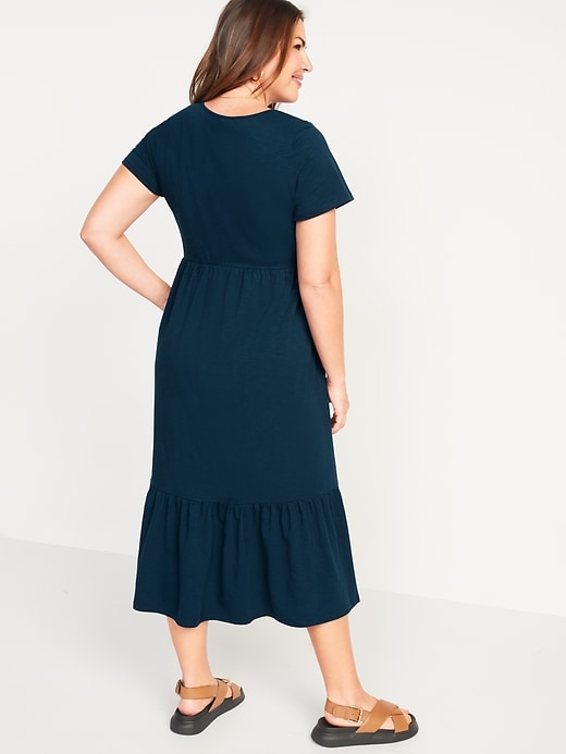 Image number 6 showing, Short-Sleeve Tiered Slub-Knit Midi Swing Dress for Women