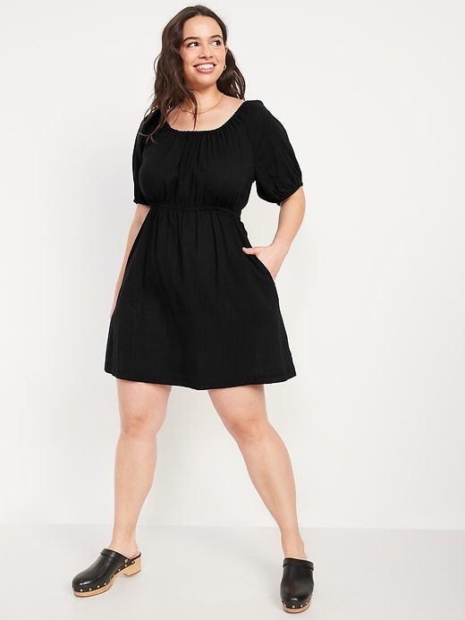 Image number 4 showing, Puff-Sleeve Tie-Back Cut-Out Mini Swing Dress
