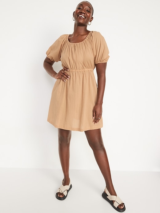 Image number 5 showing, Puff-Sleeve Tie-Back Cut-Out Mini Swing Dress