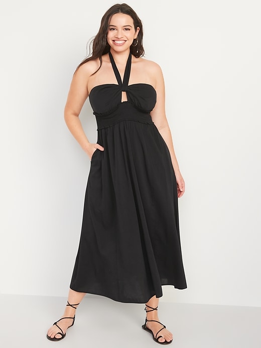 Image number 5 showing, Fit & Flare Smocked Twist-Front Halter Maxi Dress