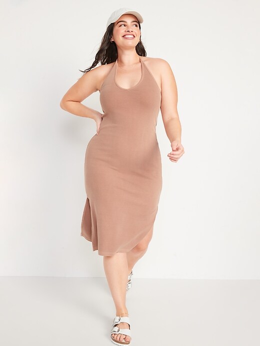 Fitted Rib-Knit Halter Midi Dress | Old Navy