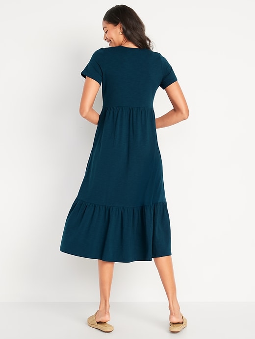 Image number 2 showing, Short-Sleeve Tiered Slub-Knit Midi Swing Dress for Women