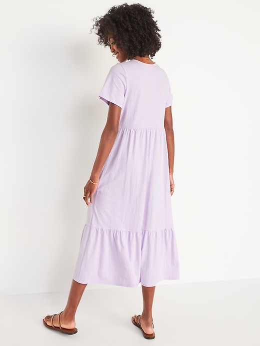 Image number 2 showing, Short-Sleeve Tiered Slub-Knit Midi Swing Dress for Women