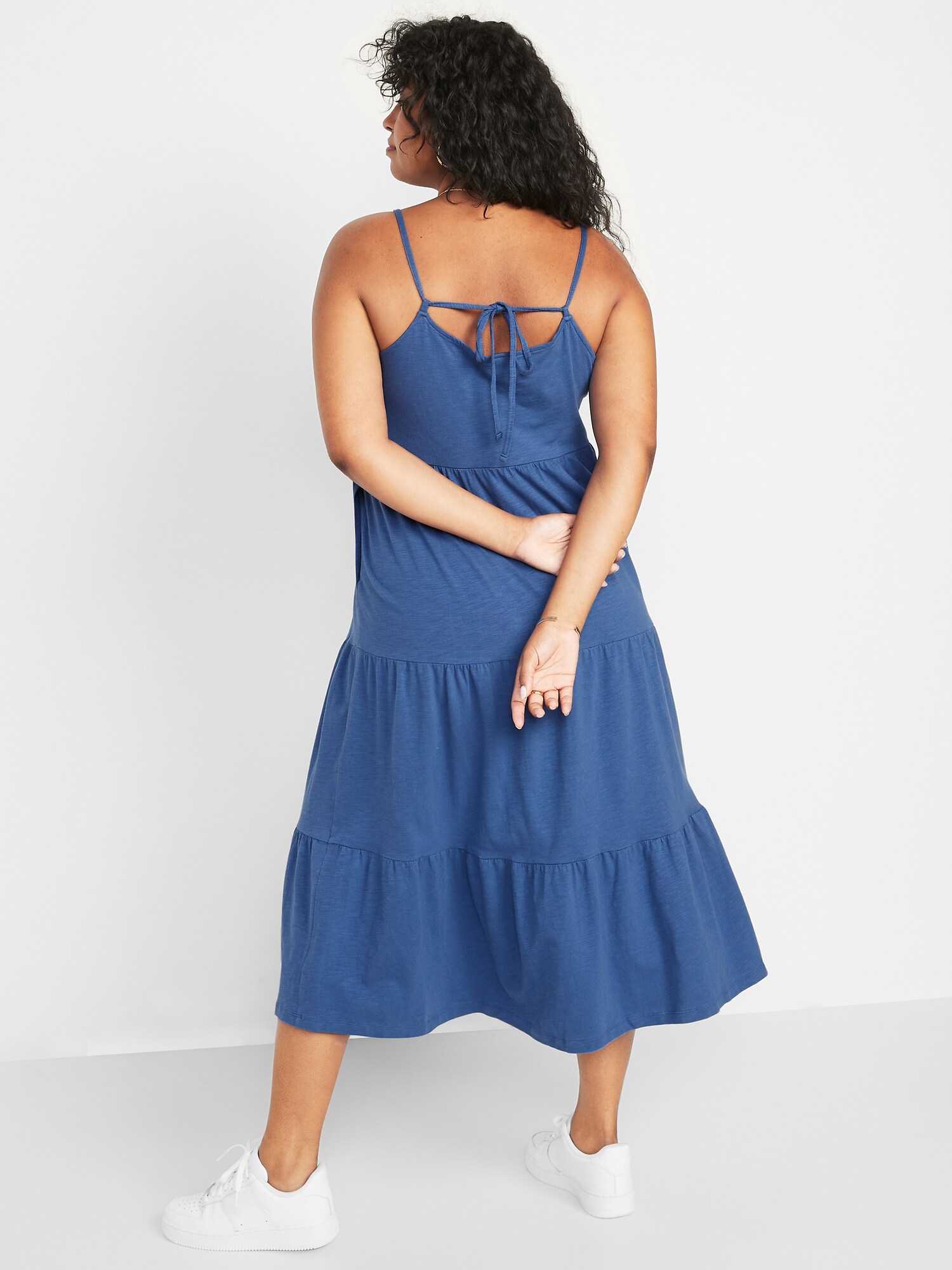 Tiered Slub-Knit Midi Cami Swing Dress 