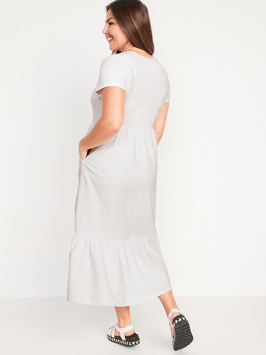 Image number 6 showing, Short-Sleeve Tiered Slub-Knit Midi Swing Dress