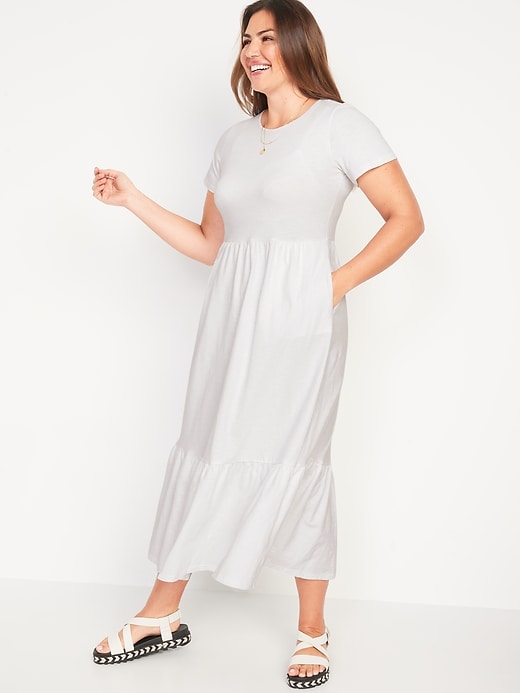 Image number 5 showing, Short-Sleeve Tiered Slub-Knit Midi Swing Dress