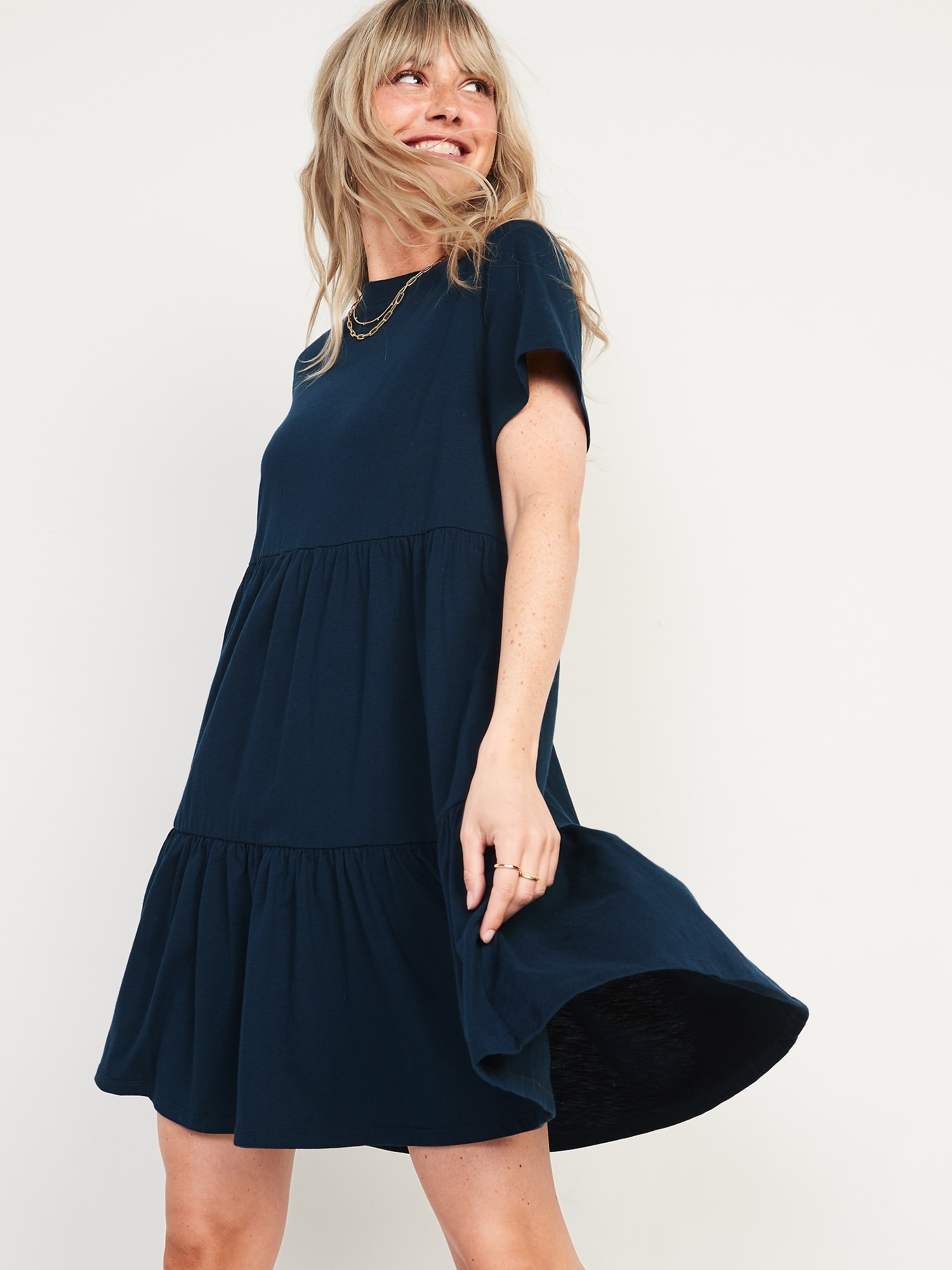 Short-Sleeve Tiered Slub-Knit Mini Swing Dress for Women | Old Navy