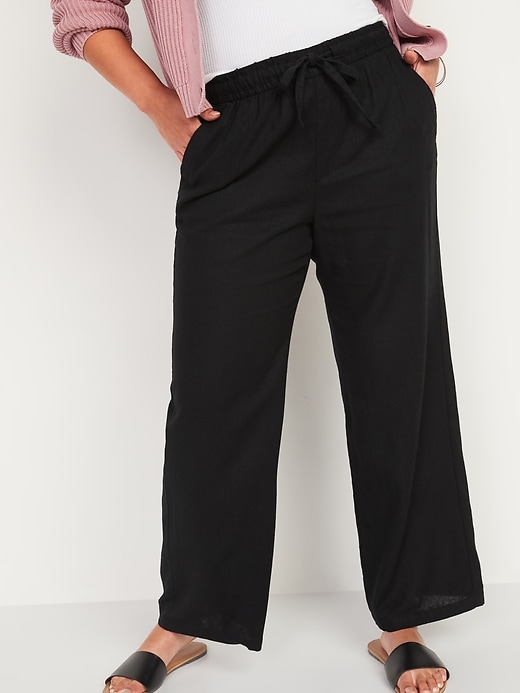 Image number 5 showing, High-Waisted Wide-Leg Linen-Blend Pants