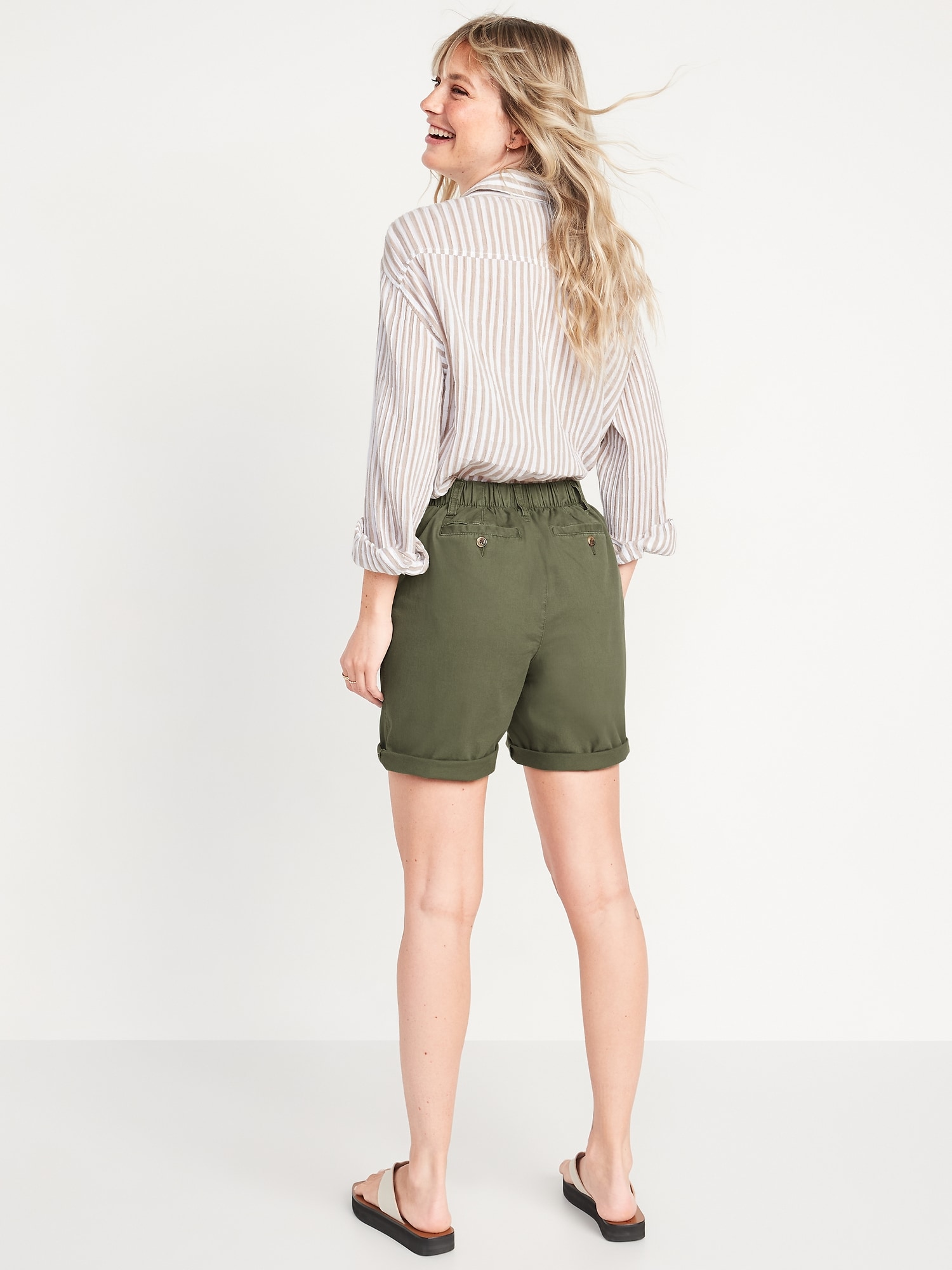 High-Waisted OGC Pull-On Chino Shorts for Women -- 7-inch inseam