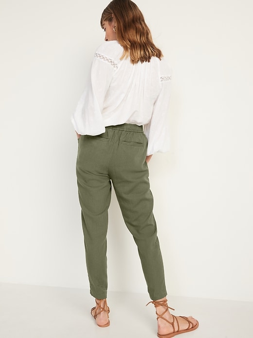 Image number 2 showing, High-Waisted Cropped Linen-Blend Pants for Women
