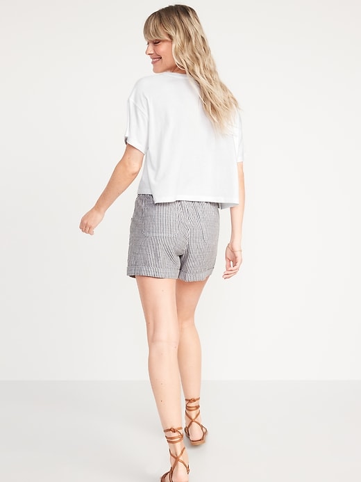 Image number 2 showing, High-Waisted Railroad-Stripe Linen-Blend Shorts -- 3.5-inch inseam