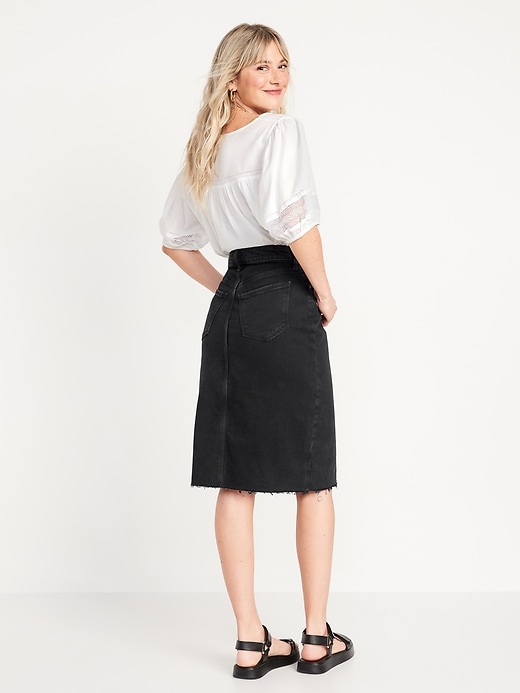 Image number 2 showing, Higher-High Waisted Split-Front Midi Jean Pencil Skirt