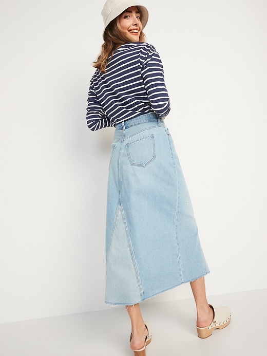 Image number 2 showing, Higher High-Waisted Light-Wash Cut-Off Jean Maxi Skirt