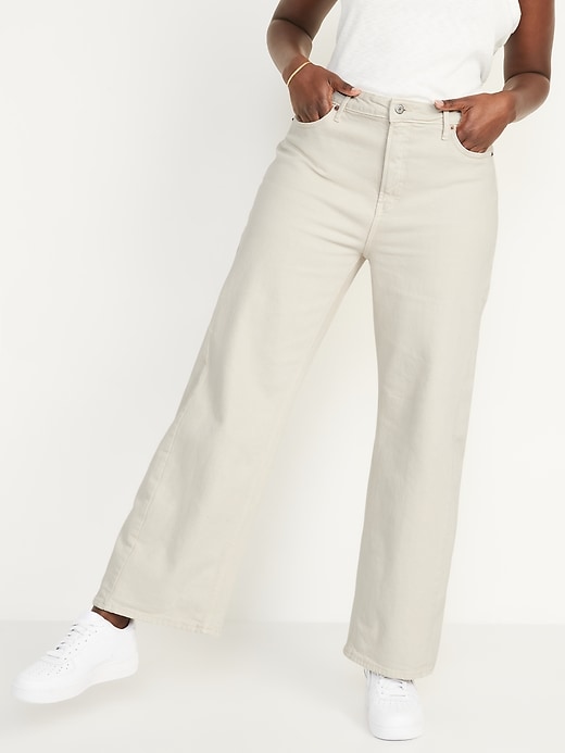 Image number 5 showing, Extra High-Waisted Wide-Leg Ecru Jeans
