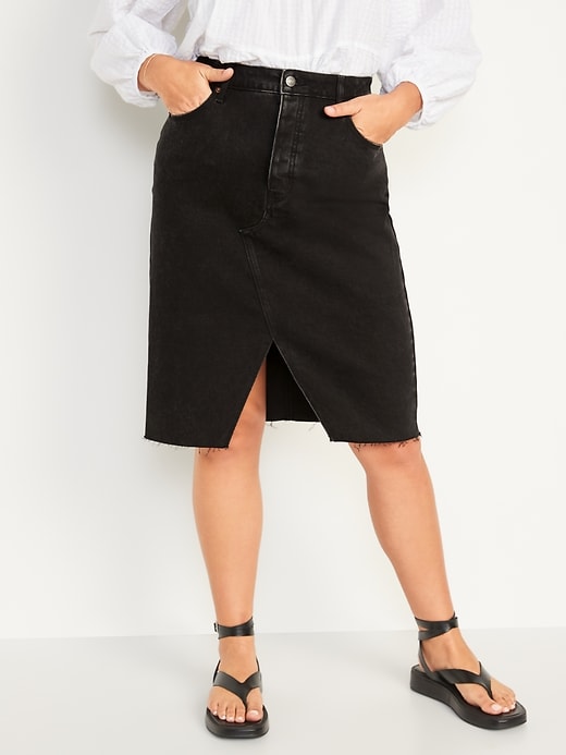 Image number 5 showing, Higher-High Waisted Split-Front Midi Jean Pencil Skirt
