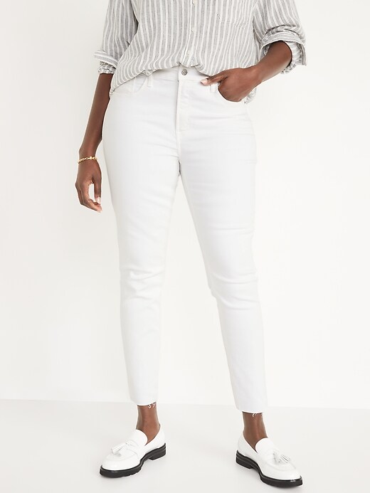 Image number 5 showing, High-Waisted Rockstar Super Skinny White Cut-Off Jeans for Women