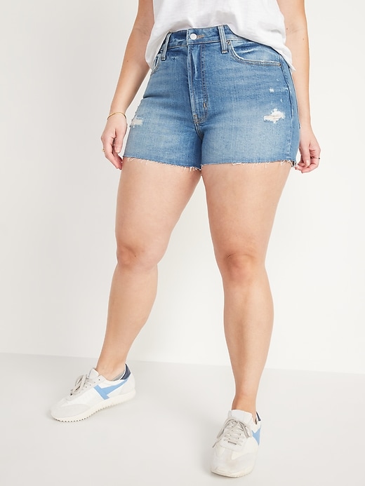 Image number 5 showing, High-Waisted OG Straight Ripped Cut-Off Jean Shorts -- 3-inch inseam