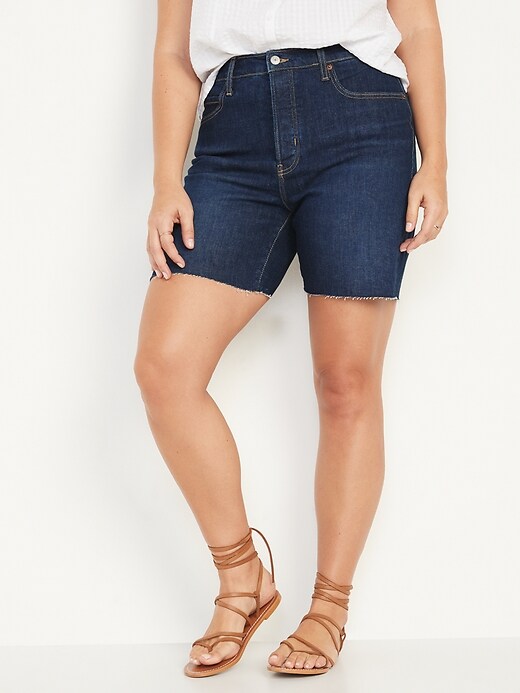 Image number 5 showing, Extra High-Waisted Button-Fly Sky-Hi Straight Cut-Off Jean Shorts for Women -- 7-inch inseam