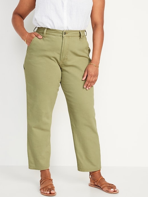 Image number 4 showing, Curvy Extra High-Waisted Button-Fly Sky-Hi Straight Pop-Color Workwear Jeans for Women