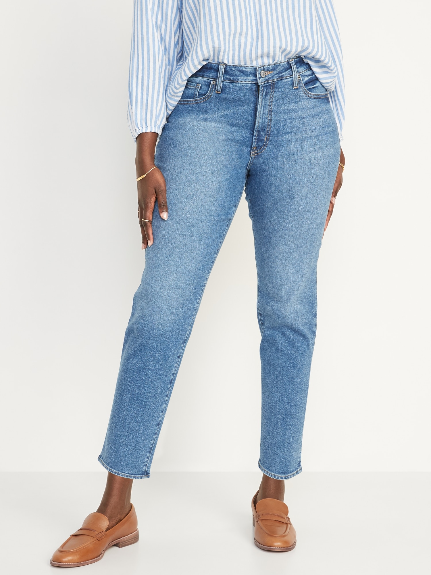 Old Navy Women's High-Waisted OG Straight Button-Fly Extra-Stretch Jeans - Blue - Plus Size 30