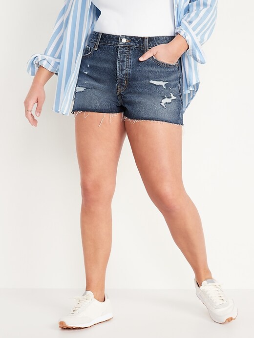 Image number 4 showing, High-Waisted Button-Fly OG Straight Cut-Off Non-Stretch Jean Shorts for Women -- 1.5-inch inseam