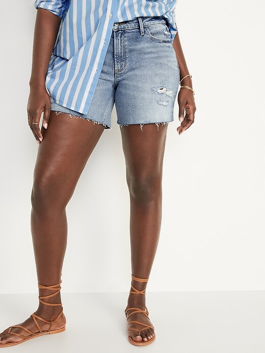 Image number 5 showing, Mid-Rise Cut-Off Jean Shorts for Women -- 5-inch inseam