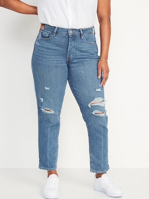 Image number 5 showing, Curvy High-Waisted OG Straight Button-Fly Distressed Ankle Jeans for Women
